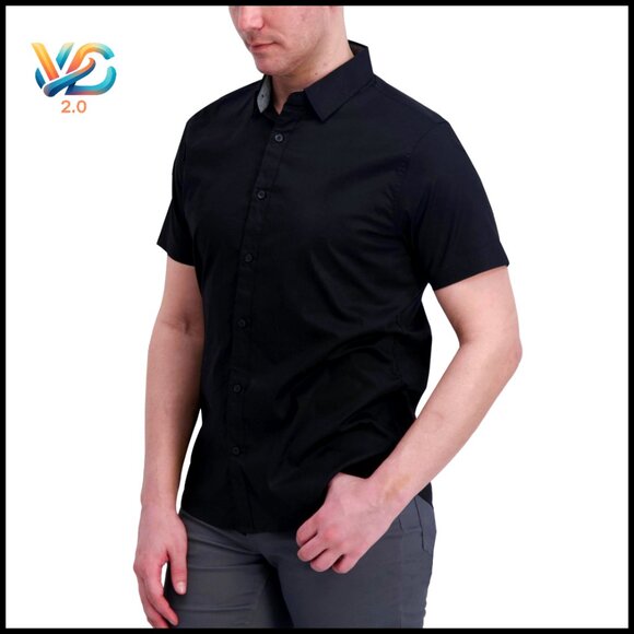 Modern Fit Short Sleeve Button Down Shirt Stretch Cotton Men's Casual
